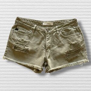 KanCan Fatigue Green Shorts Distressed Fringe Size Large